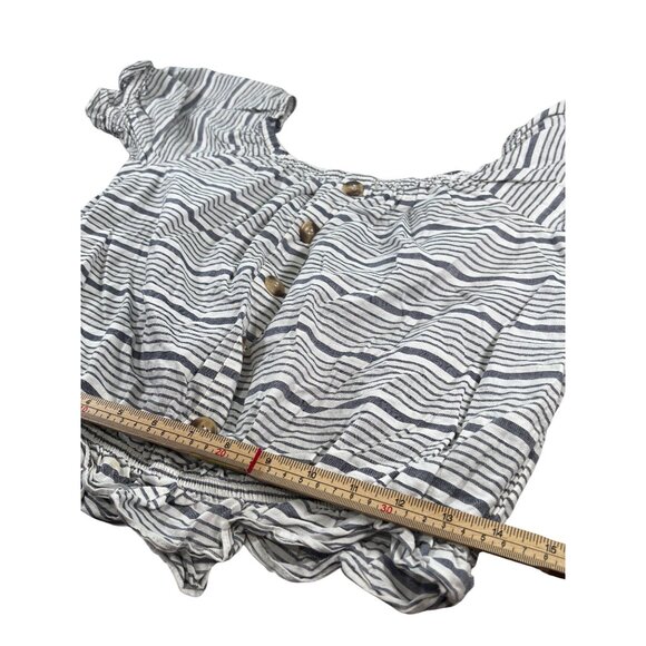 Striped Boho Off-Shoulder Button-Up Blouse With Ruffle Hem - Picture 7 of 10